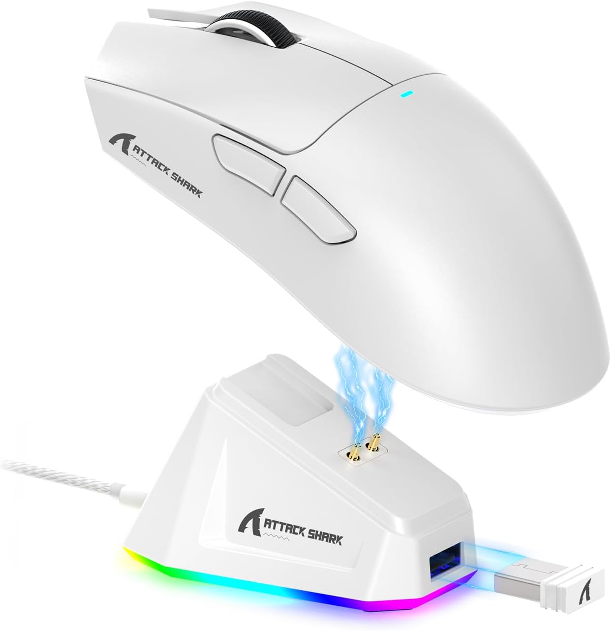 ATTACK SHARK X11 Lightweight Wireless Gaming Mouse with RGB Charging Dock,Tri-Mode-2.4G/USB-C Wired/BT,22K DPI,PAW3311 Optical Sensor,HUYU Switch, 5 programmable Buttons for PC/Mac(White) - - Fun Touch Shop