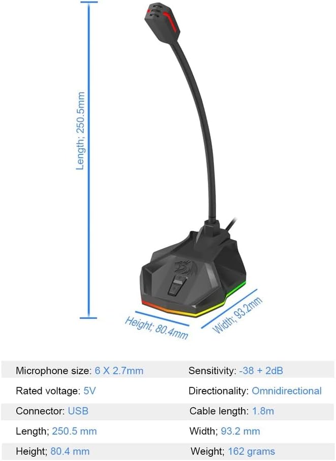 Redragon GM99 STIX USB RGB Gaming Stream Desktop Microphone to To Streaming, Podcasting,Studio Recording,YouTube,Skype for PC/Laptop - - Fun Touch Shop