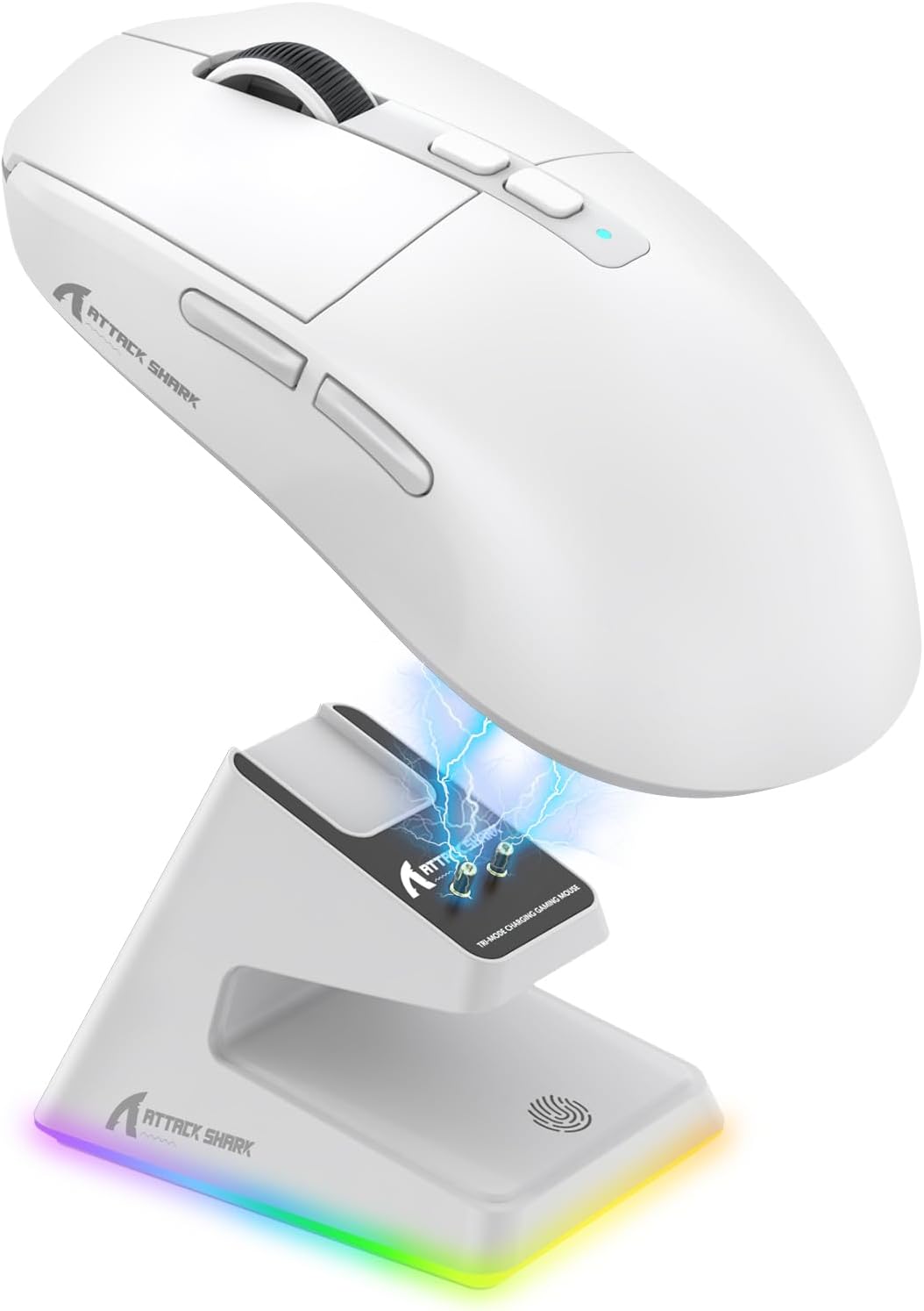 ATTACK SHARK X6 Lightweight Wireless Gaming Mouse with RGB Backlight Charging Base,Tri-Mode Wired/2.4GHz/BT5.2,26K DPI, PAW3395 Optical Sensor,HUANO Switch,5programmable Buttons,PC/Mac(White) - - Fun Touch Shop
