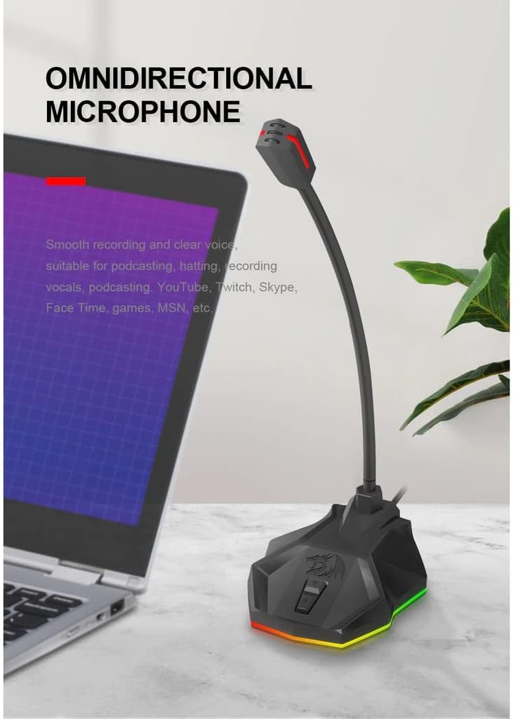 Redragon GM99 STIX USB RGB Gaming Stream Desktop Microphone to To Streaming, Podcasting,Studio Recording,YouTube,Skype for PC/Laptop - - Fun Touch Shop