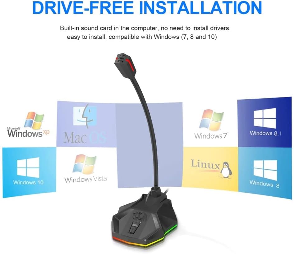 Redragon GM99 STIX USB RGB Gaming Stream Desktop Microphone to To Streaming, Podcasting,Studio Recording,YouTube,Skype for PC/Laptop - - Fun Touch Shop
