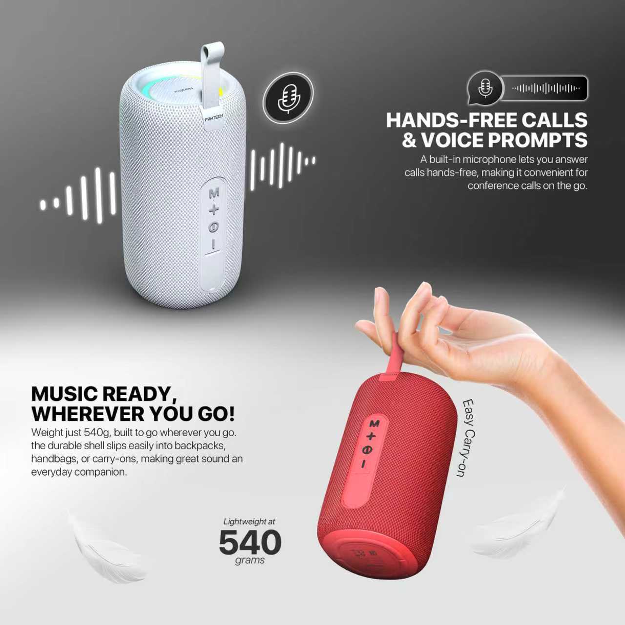 FANTECH BS159 True Wireless RMS Speaker TWS Deep Bass 10W 57mm Driver 4-Way Connectivity BT TF Card USB RGB Portable Speaker - Red - - Fun Touch Shop