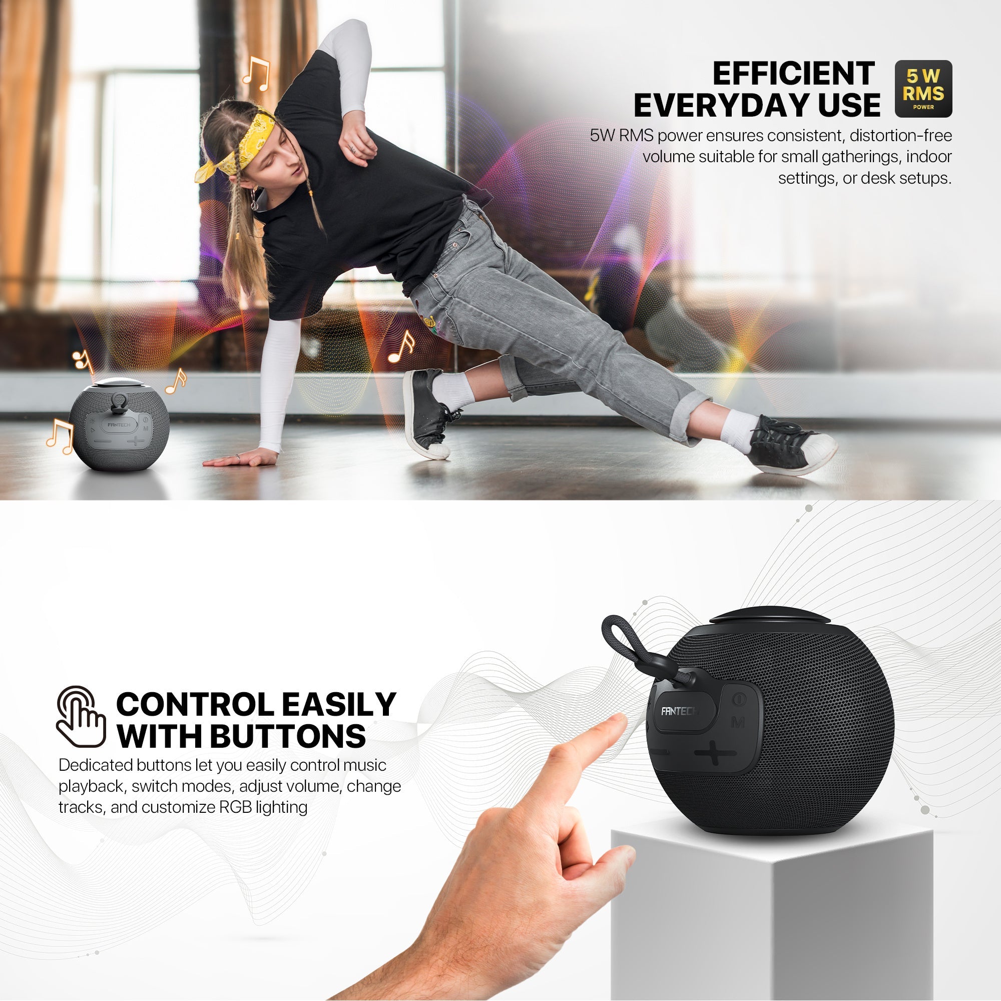 FANTECH BS161 Portable BT Wireless Speaker TWS 4-Way Connectivity TF Card Party Use Hands-Free Call RGB Mini Deep Bass Speakers - - Fun Touch Shop