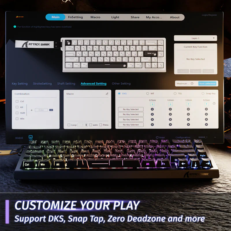 ATTACK SHARK X68 HE Rapid Trigger Mechanical Gaming Keyboard 60% Wired TKL with Adjustable Actuation,Hall Effect Magnetic Switch,8KHz Polling Rate,RGB Backlit,Top Mount for PC Mac Esport Gamer(Black) - - Fun Touch Shop