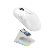 ATTACK SHARK X6 Lightweight Wireless Gaming Mouse with RGB Backlight Charging Base,Tri-Mode Wired/2.4GHz/BT5.2,26K DPI, PAW3395 Optical Sensor,HUANO Switch,5programmable Buttons,PC/Mac(White) - - Fun Touch Shop