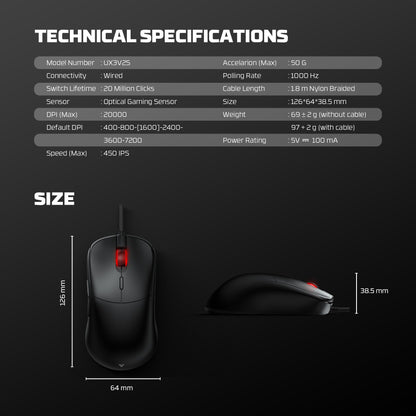 Fantech helios neo ux3v2s wired gaming mouse with rgb lighting 6d macro function 400-20000 adjustable dpi 20 million