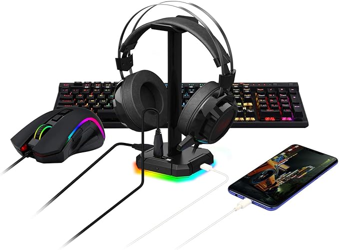 Redragon HA300 Scepter Pro Headset Stand, RGB Backlit Gaming Headphone Stand - - Fun Touch Shop