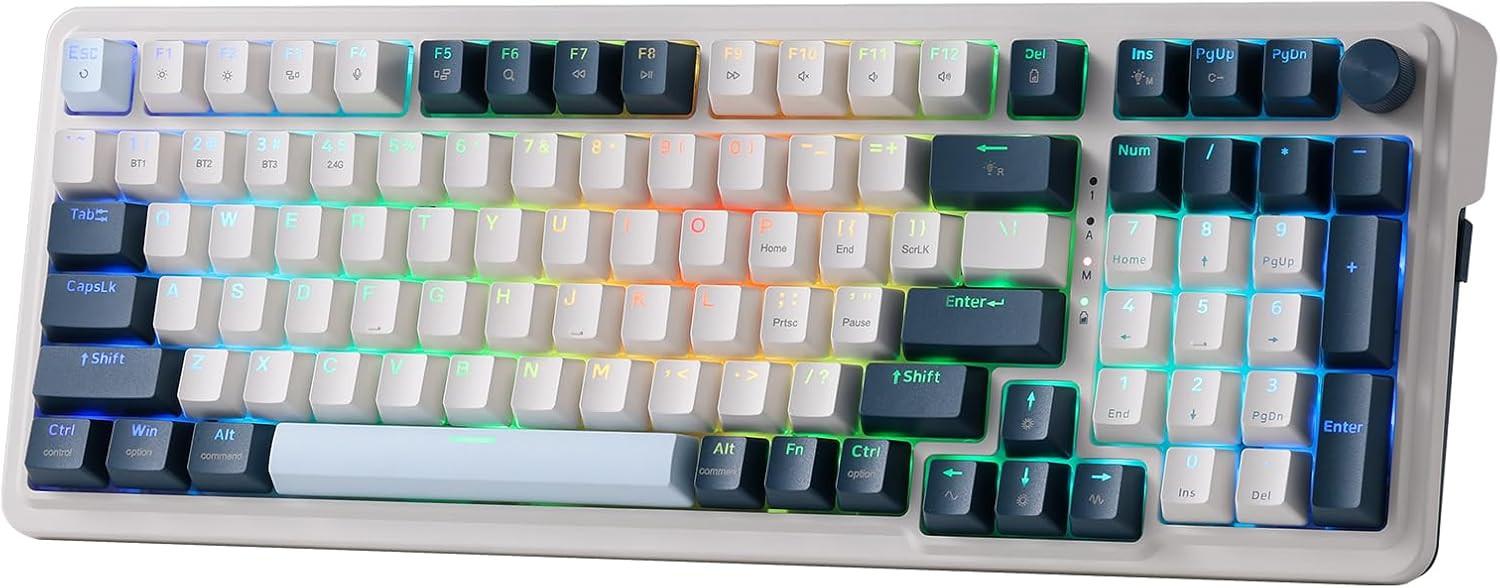 Redragon K686 PRO 98 Keys Wireless Gasket RGB Gaming Keyboard, 3-Mode Win/Mac Mechanical Keyboard w/5-Layer Noise Dampening, Dedicated Knob Control & Hot-Swap in Linear Red Switch, Blue Himmel Color.