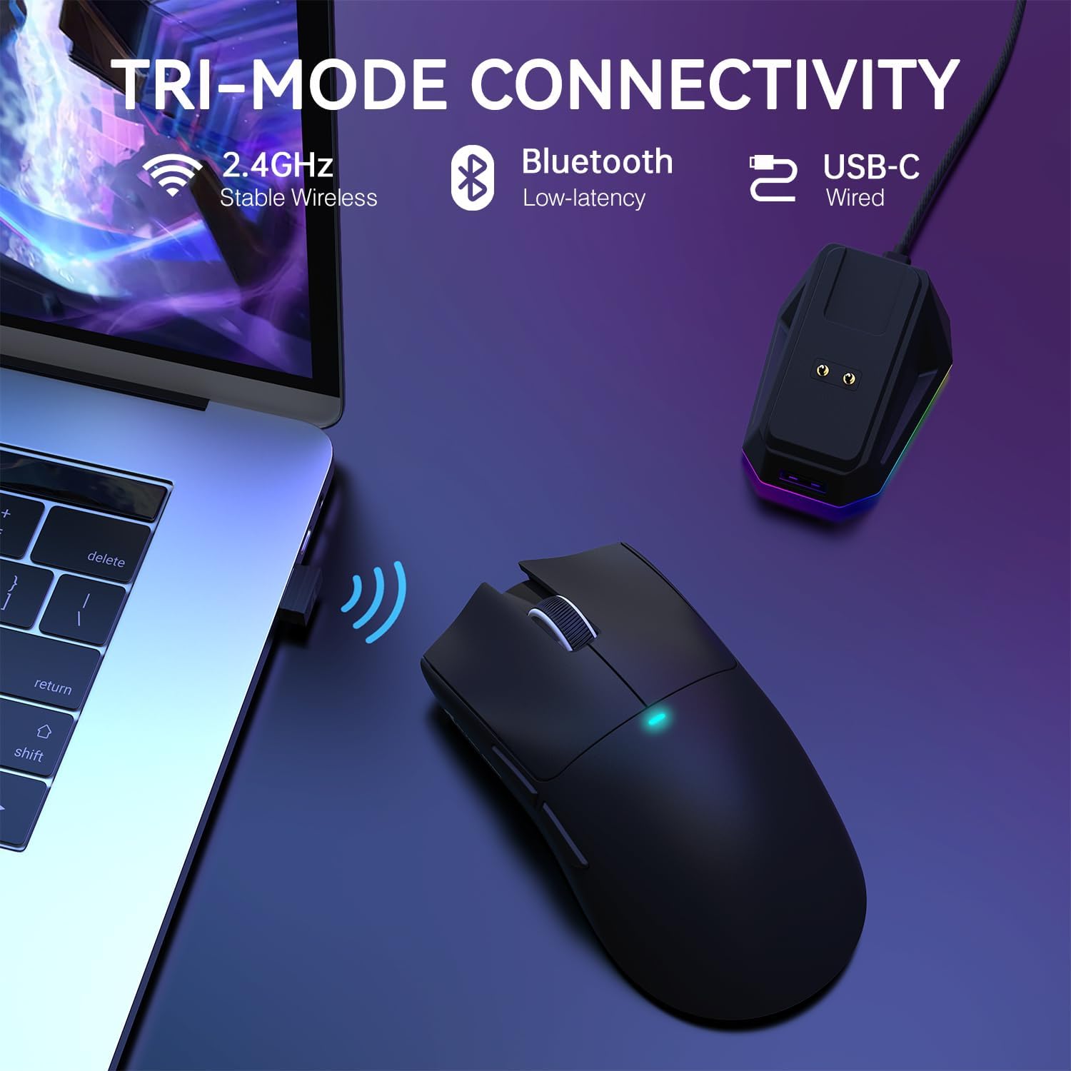 ATTACK SHARK X11 Lightweight Wireless Gaming Mouse with RGB Charging Dock,Tri-Mode-2.4G/USB-C Wired/BT,22K DPI,PAW3311 Optical Sensor,HUYU Switch, 5 programmable Buttons for PC/Mac(Black) - - Fun Touch Shop