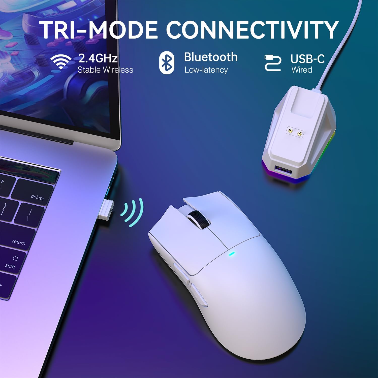 ATTACK SHARK X11 Lightweight Wireless Gaming Mouse with RGB Charging Dock,Tri-Mode-2.4G/USB-C Wired/BT,22K DPI,PAW3311 Optical Sensor,HUYU Switch, 5 programmable Buttons for PC/Mac(White) - - Fun Touch Shop