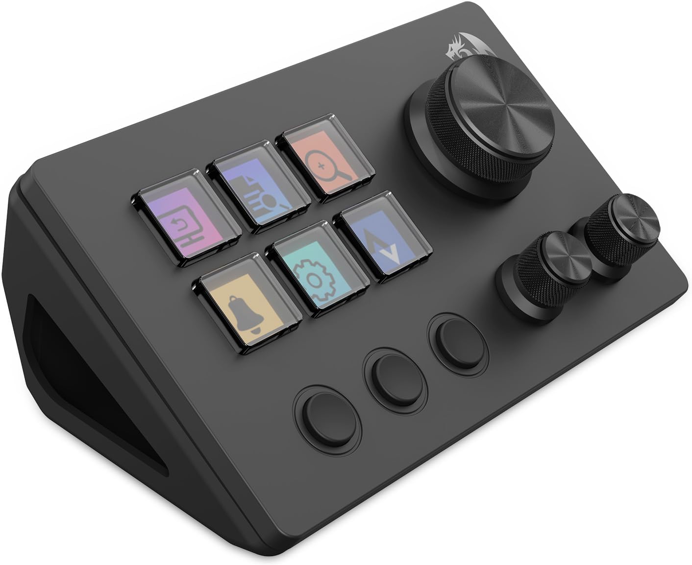 REDRAGON Skyrider SS-551 Smart Streaming Control Panel – Professional Stream Deck with 6 Programmable LCD Buttons and 3 Multi-Function Knobs, Quick and Convenient Control of Software and Apps - - Fun Touch Shop