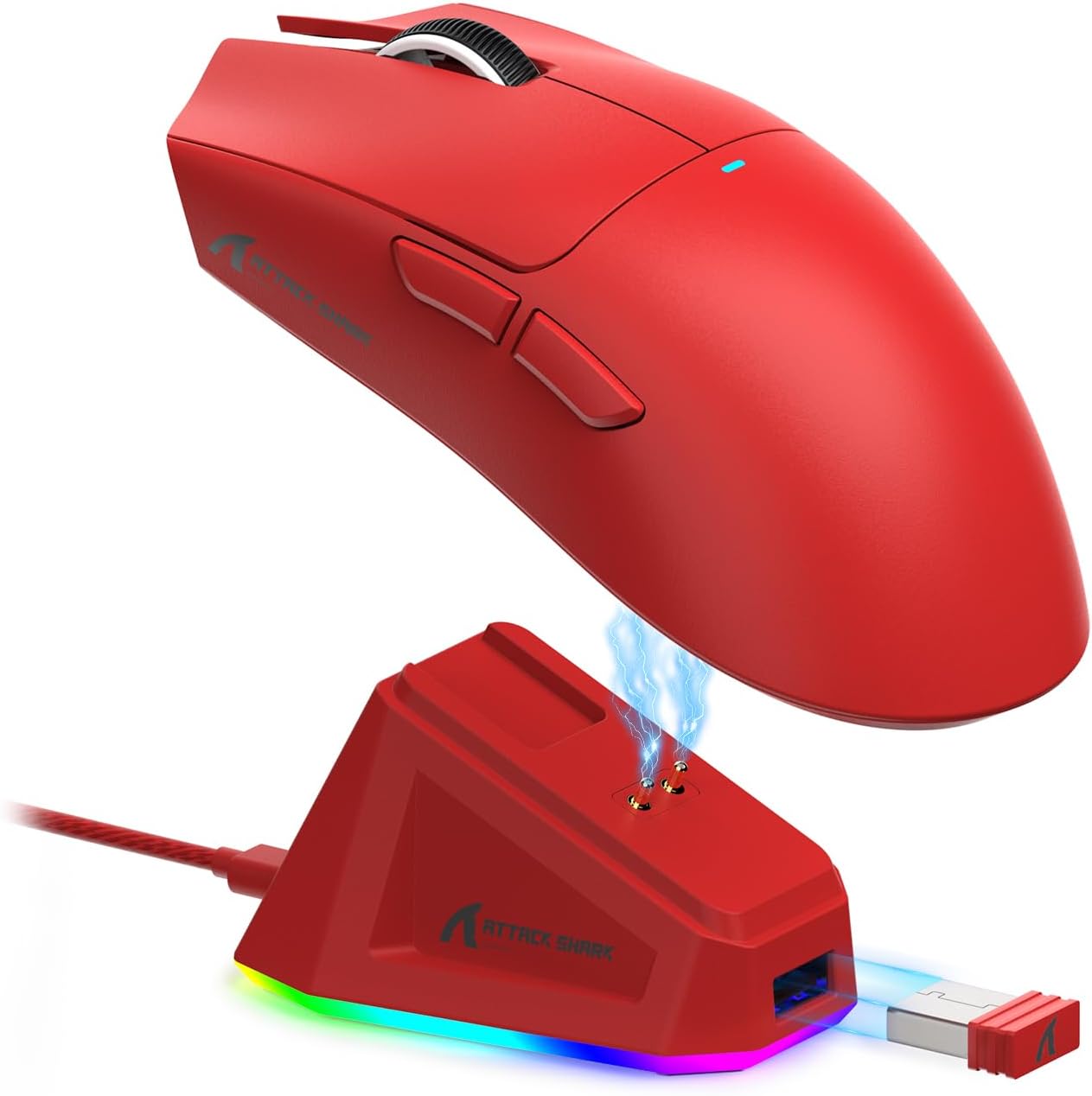 ATTACK SHARK X11 Lightweight Wireless Gaming Mouse with RGB Charging Dock,Tri-Mode-2.4G/USB-C Wired/BT,22K DPI,PAW3311 Optical Sensor,HUYU Switch, 5 programmable Buttons for PC/Mac(Red) - - Fun Touch Shop