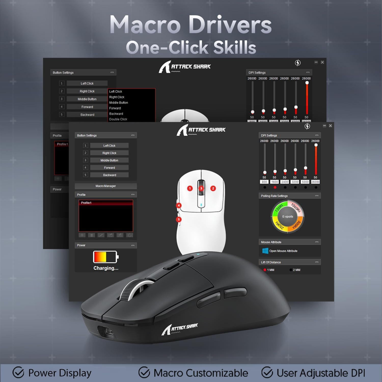 ATTACK SHARK X6 Lightweight Wireless Gaming Mouse with RGB Backlight Charging Base,Tri-Mode Wired/2.4GHz/BT5.2,26K DPI, 395 Optical PAW3Sensor,HUANO Switch,5programmable Buttons,PC/Mac(Black) - - Fun Touch Shop