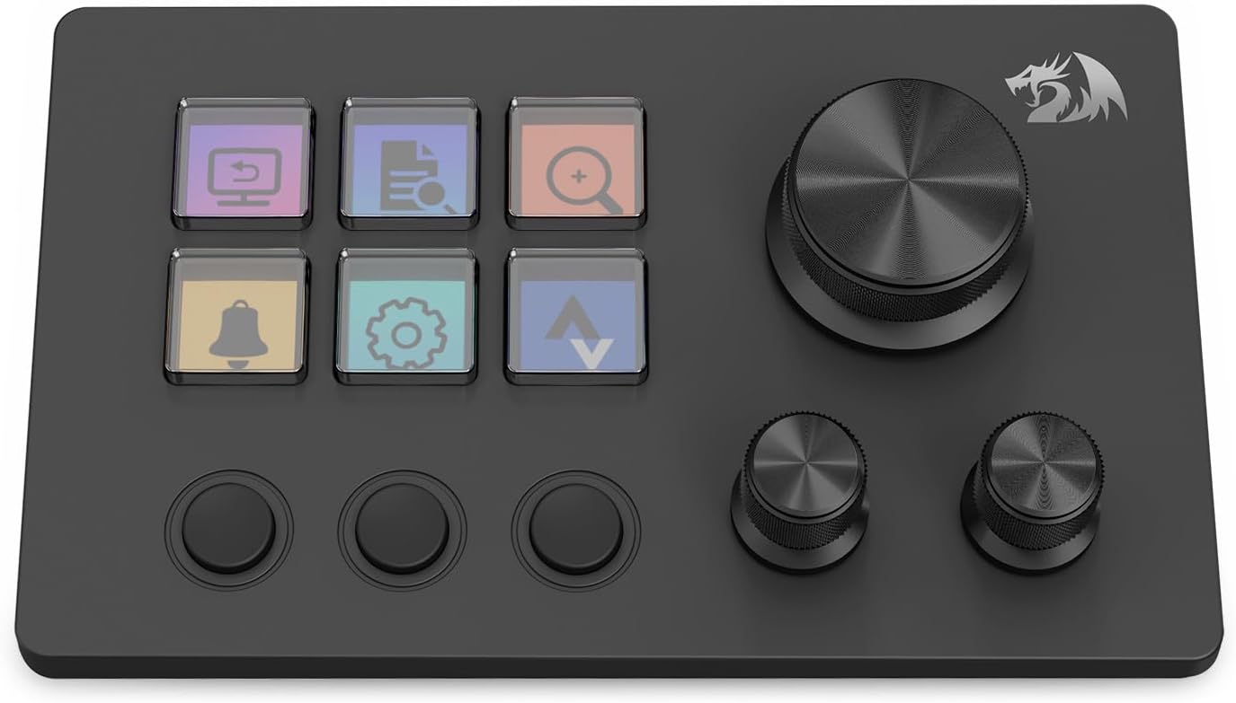 REDRAGON Skyrider SS-551 Smart Streaming Control Panel – Professional Stream Deck with 6 Programmable LCD Buttons and 3 Multi-Function Knobs, Quick and Convenient Control of Software and Apps - - Fun Touch Shop