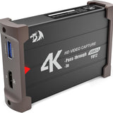 Redragon VC321 4K Video Capture Card, USB 3.0 1080p 60fps Video Capture, 4K HDMI Pass-Through, Zero-Latency Streaming, Compatible with Windows/Mac, Game Capture for PS5, Xbox, NS, DSLR, OBS