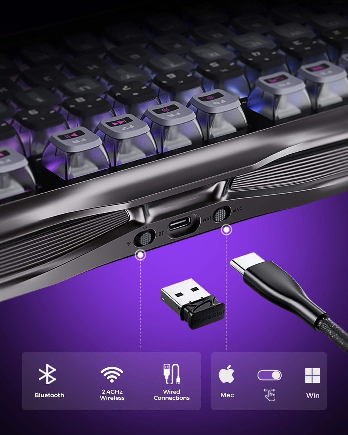 GravaStar Mercury K1 Pro Wireless Mechanical Gaming Keyboard, 75% Layout RGB Custom Keyboard, Electroplated Glossy Frame, Hot-Swappable Linear Switches – Cyberpunk Edition.