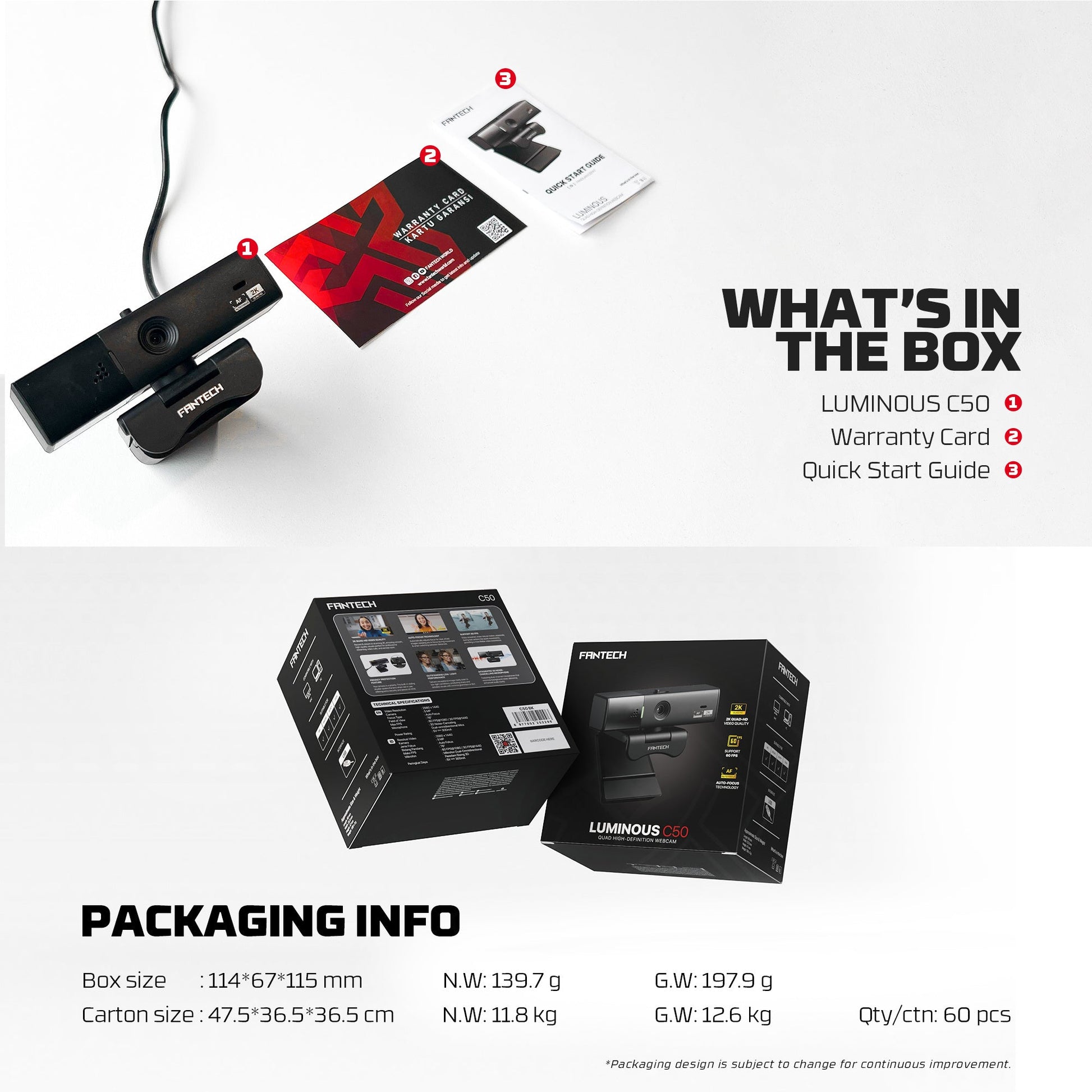 Fantech Luminous C50 Quad High-Definition Webcam 2K Quad-HD Support 60 FPS & 3D Noise Cancelling Mic - - Fun Touch Shop