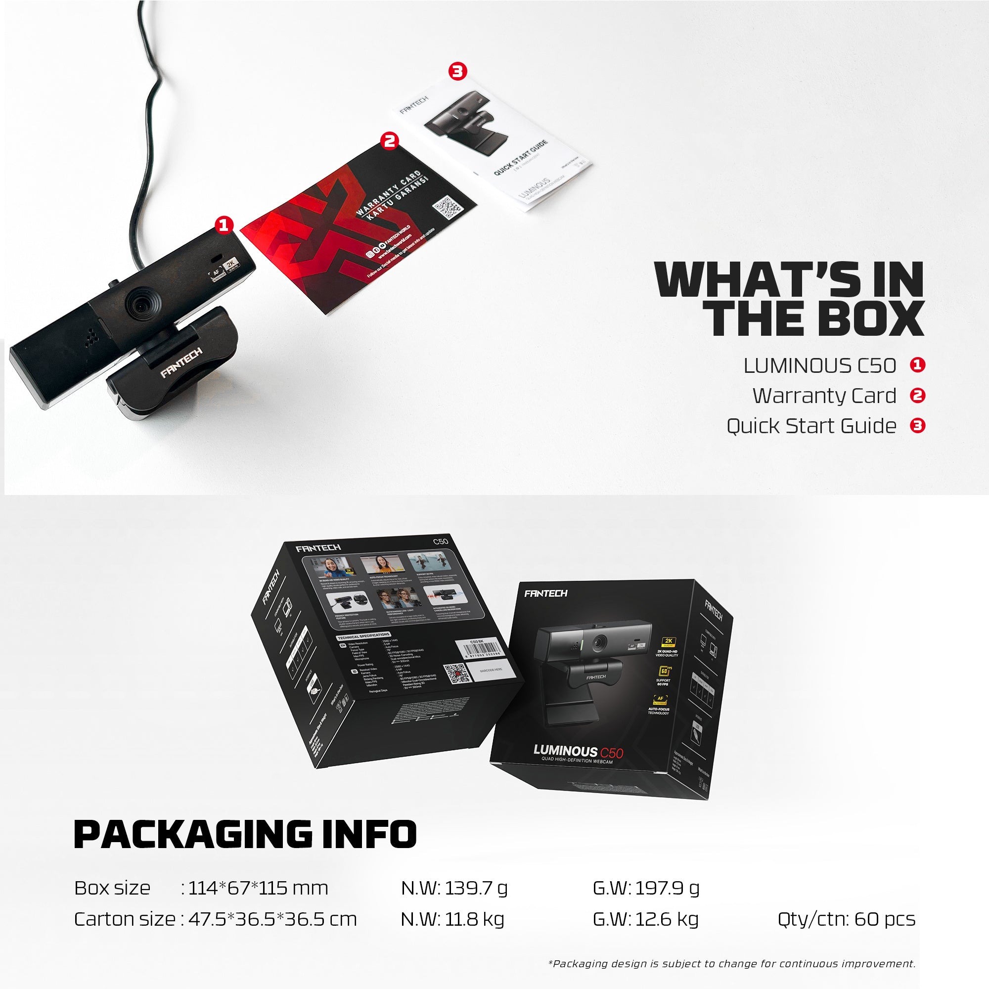 Fantech Luminous C50 Quad High-Definition Webcam 2K Quad-HD Support 60 FPS & 3D Noise Cancelling Mic - - Fun Touch Shop