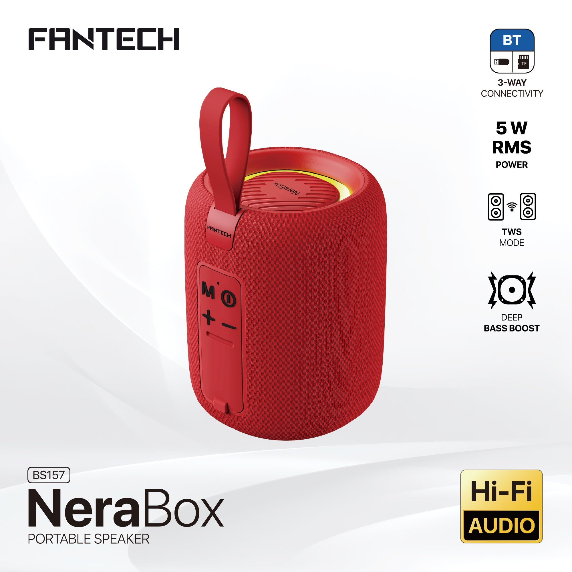 FANTECH(BS157)-NeraBox 5W RMS PORTABLE SPEAKER - Red - - Fun Touch Shop
