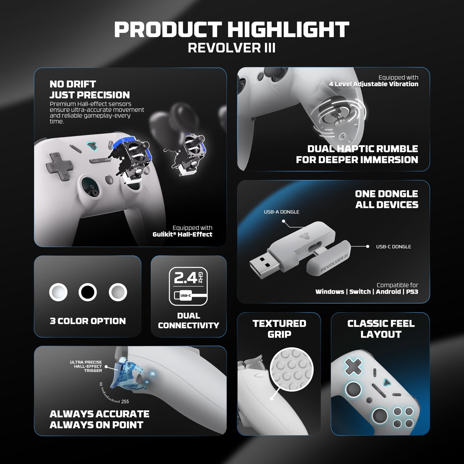 FANTECH Revolver III WGP12S - Wireless Multi-Platform Gamepad - GRAY - - Fun Touch Shop