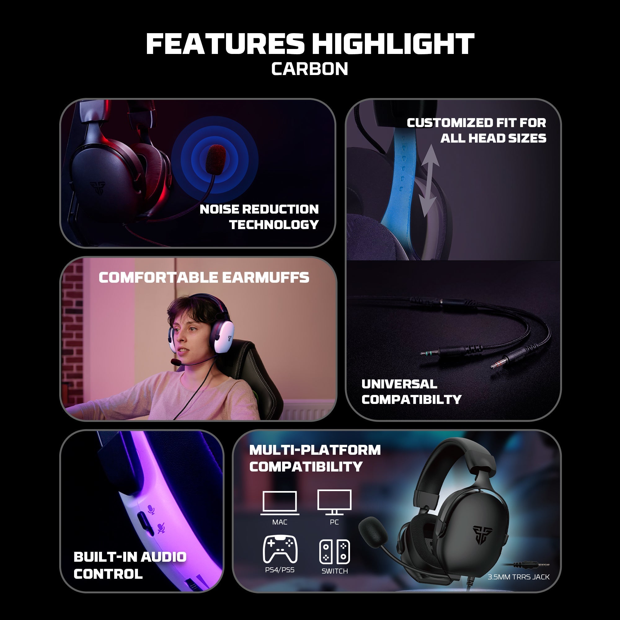 FANTECH HERO MH92 CARBON MULTI PLATFORM GAMING HEADSET (PS5 - PS4) WHITE - - Fun Touch Shop