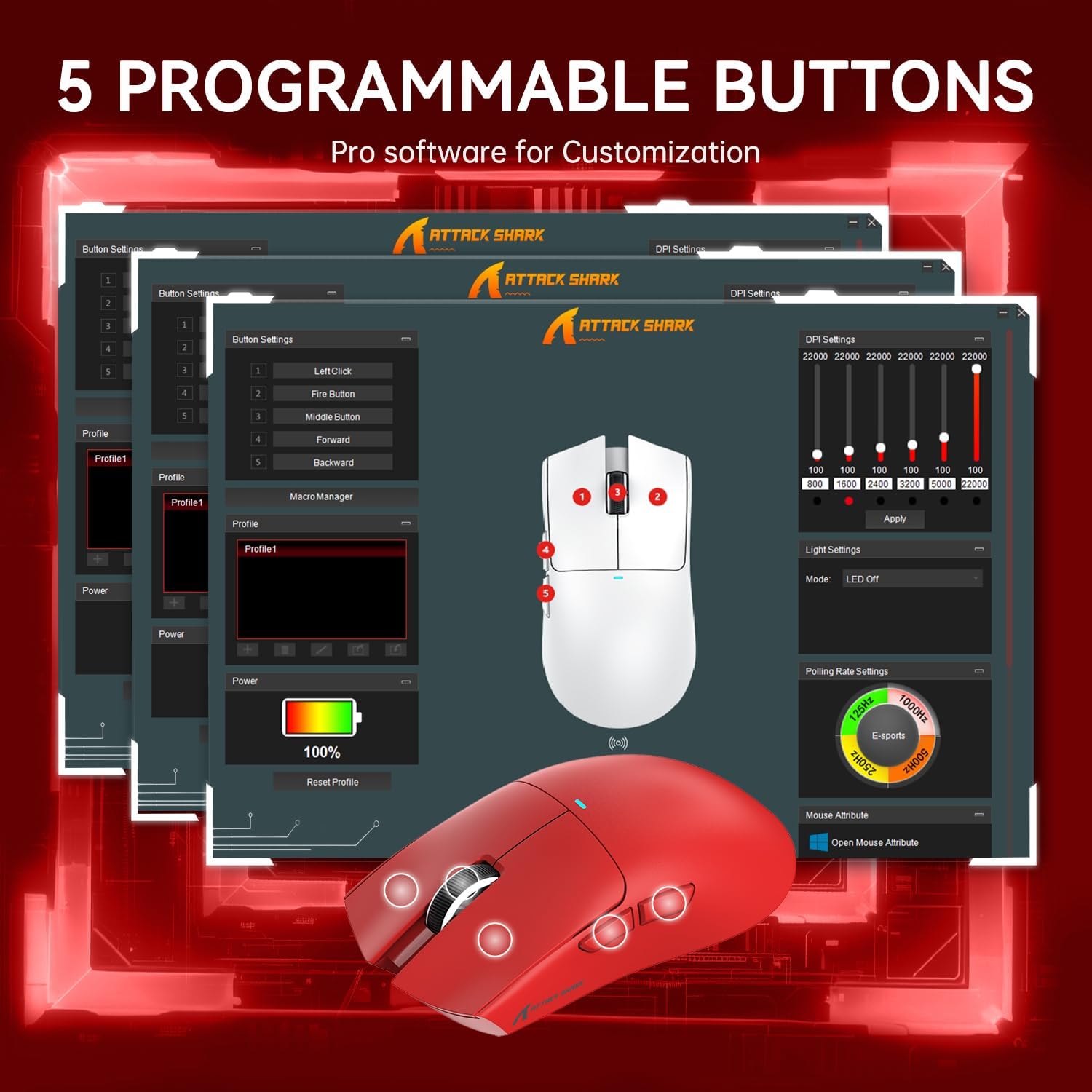 ATTACK SHARK X11 Lightweight Wireless Gaming Mouse with RGB Charging Dock,Tri-Mode-2.4G/USB-C Wired/BT,22K DPI,PAW3311 Optical Sensor,HUYU Switch, 5 programmable Buttons for PC/Mac(Red) - - Fun Touch Shop