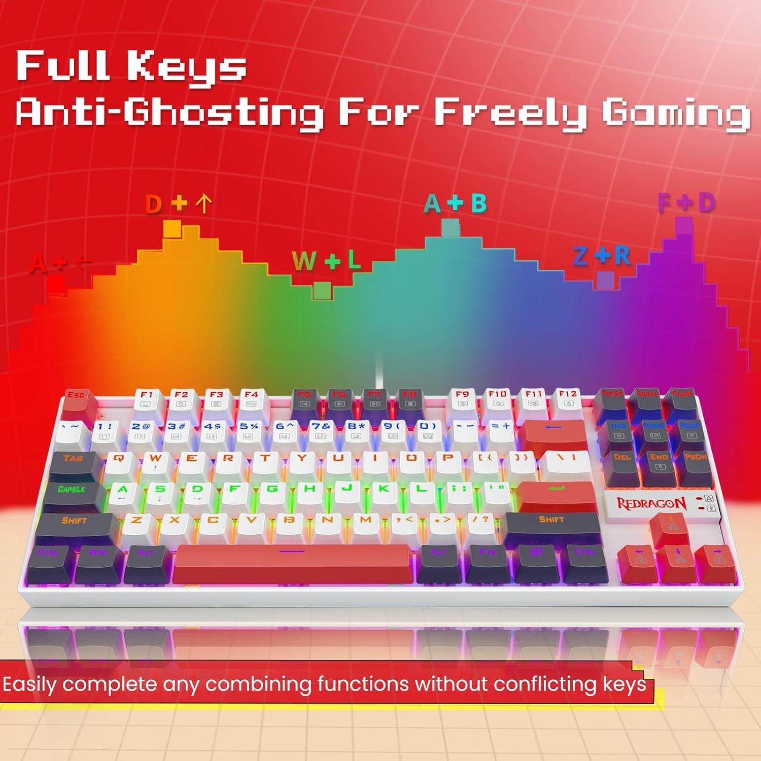 Redragon K552 Mechanical Gaming Keyboard, 87-Key Compact, LED Gaming Keyboard with Red Switches, Anti-Ghosting, Metal Frame for PC Gaming & Typing, Beginner-Friendly (Neo Nocturne).