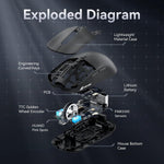 ATTACK SHARK X6 Lightweight Wireless Gaming Mouse with RGB Backlight Charging Base,Tri-Mode Wired/2.4GHz/BT5.2,26K DPI, 395 Optical PAW3Sensor,HUANO Switch,5programmable Buttons,PC/Mac(Black) - - Fun Touch Shop