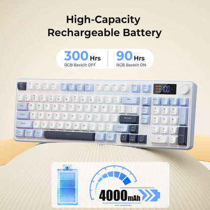 Redragon wireless gaming keyboard 98-key tri-mode (bt/2.4g/wired) rgb computer keyboard with knob & display
