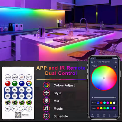 10m rgb-ic neon led strip light – 60+ dynamic lighting effects smart app & remote control with music sync usb powered