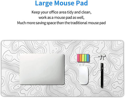 Topographic map large mouse pad xxl white lines contour geographic extended large desk mat big desk pad (90x40 cm)(4