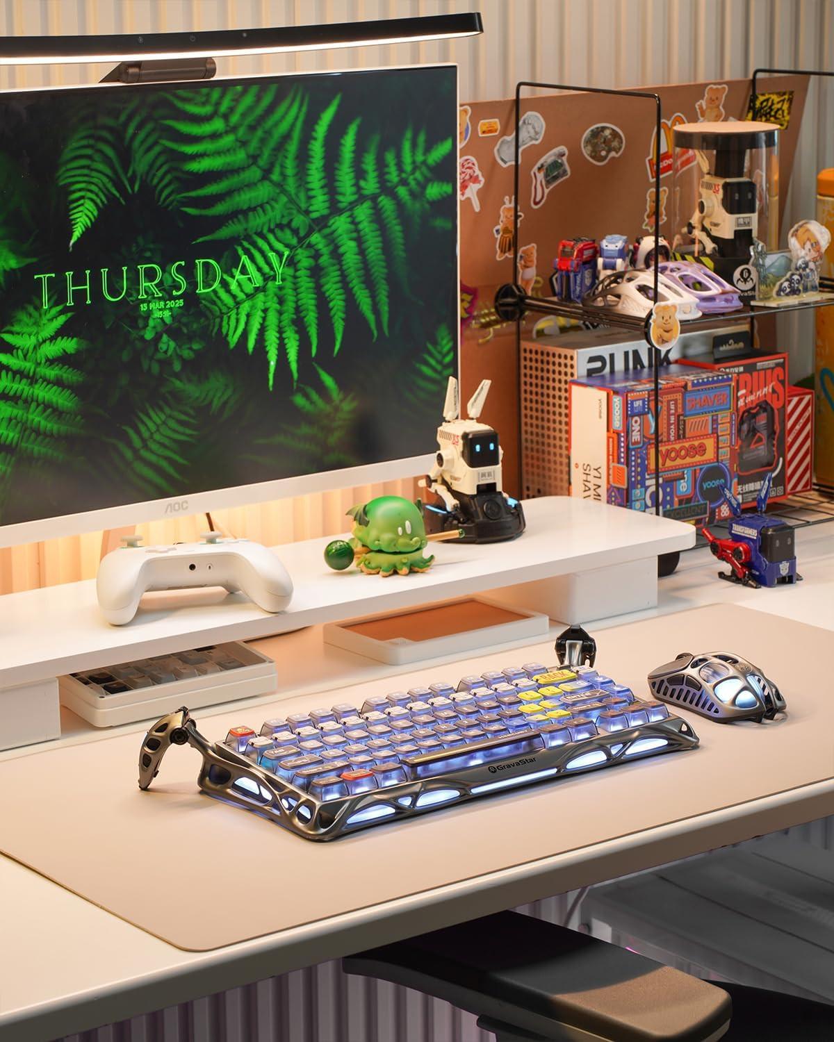 GravaStar Mercury K1 Pro Wireless Mechanical Gaming Keyboard, 75% Layout RGB Custom Keyboard, Hot-Swappable Linear Switches – Aluminum Alloy, Interstellar Silver Brushed Metal Look.