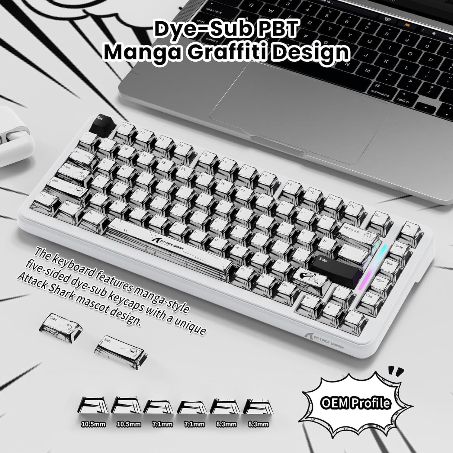 ATTACK SHARK X82PRO HE Wireless Rapid Trigger RGB Mechanical Gaming Keyboard with Adjustable Actuation,2.4G/Wired/BT,8K Polling Rate,Hall Effect Magnetic Switch,5000mAh Battery for PC FPS(White Anime)