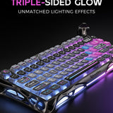 GravaStar Mercury K1 Pro Wireless Mechanical Gaming Keyboard, 75% Layout RGB Custom Keyboard, Electroplated Glossy Frame, Hot-Swappable Linear Switches – Cyberpunk Edition