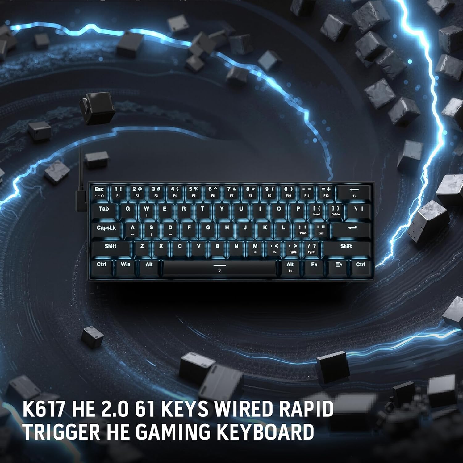 Redragon K617 HE Rapid Trigger Gaming Keyboard, 60% 61 Keys Wired Mechanical Keyboard w/Hyper-Fast Actuation, Dedicated Hall Effect Magnetic Switch, Actuation Point Adjustable, Essential Black - - Fun Touch Shop