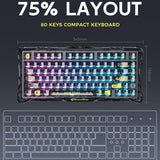 GravaStar Mercury K1 Lite 75% Gaming Keyboard, 2.4GHz/BT/Wired Tri-Mode Wireless Keyboard, Gasket Hot Swappable Mechanical Keyboard, Pre-lubed Linear Switches, RGB Backlit (Transparent Black)