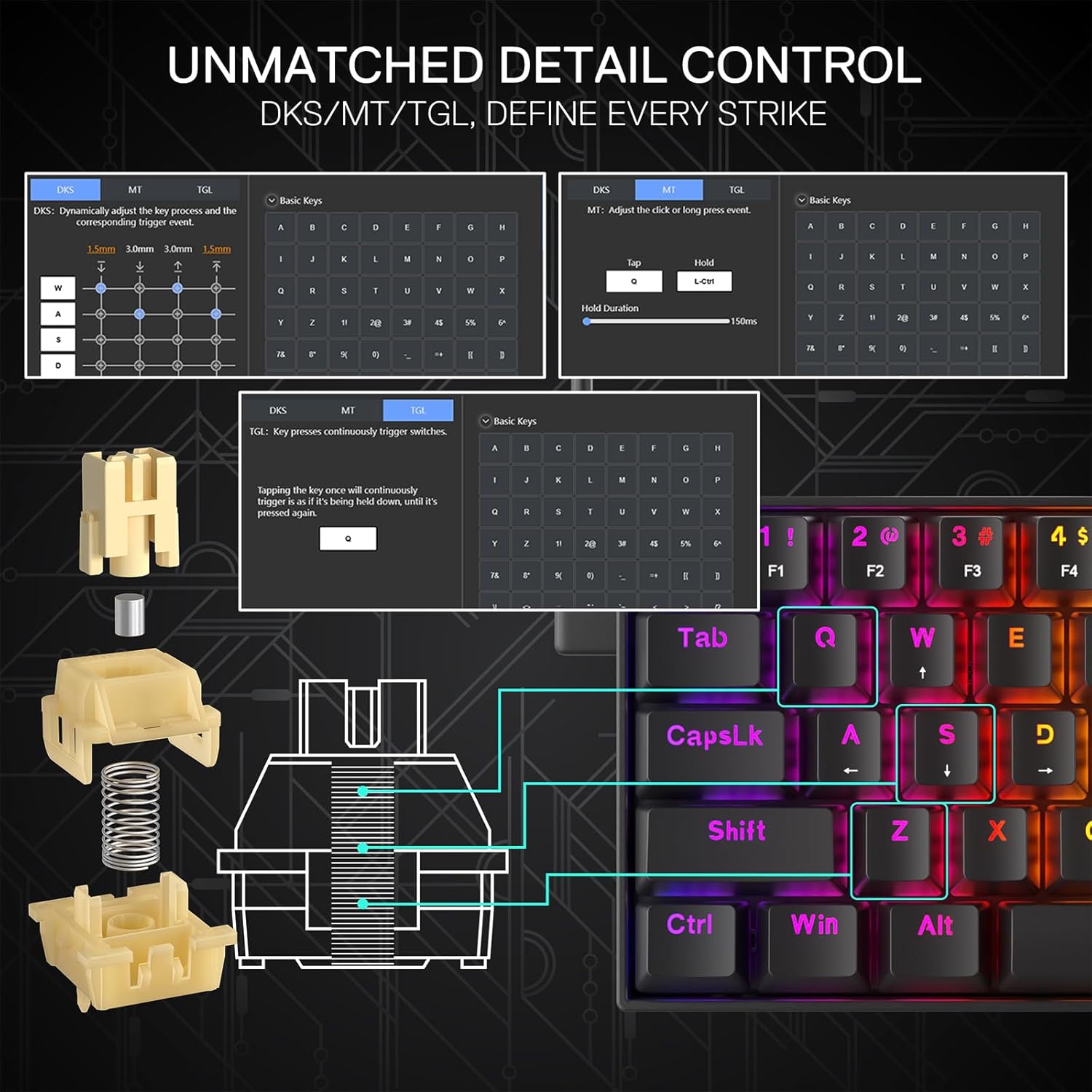 Redragon K617 HE Rapid Trigger Gaming Keyboard, 60% 61 Keys Wired Mechanical Keyboard w/Hyper-Fast Actuation, Dedicated Hall Effect Magnetic Switch, Actuation Point Adjustable, Essential Black - - Fun Touch Shop