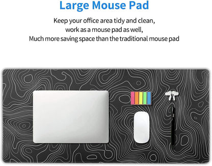 Topographic map large mouse pad xxl black lines contour geographic extended large desk mat big desk pad (90x40 cm)(4