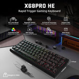 ATTACK SHARK X68 PRO HE Wireless Rapid Trigger Gaming Keyboard with Adjustable Actuation,8K Polling Rate,Hall Effect Magnetic Switch,Hot-Swap,RGB Backlit,BT/2.4GHz/Wired,for FPS Games-Black