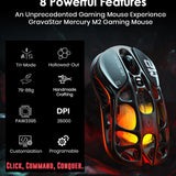 GravaStar Mercury M2 Wireless Gaming Mouse with 26,000 DPI, PAW3395DM Sensor -79g Lightweight Hollowed-Out Design -5 Programmable Buttons -5 Dynamic Lightsync RGB - Stealth Black