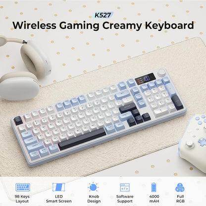 Redragon wireless gaming keyboard 98-key tri-mode (bt/2.4g/wired) rgb computer keyboard with knob & display