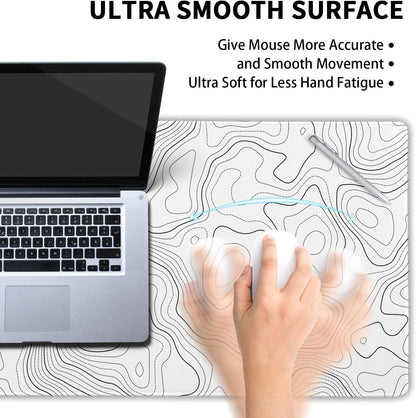 Topographic map large mouse pad xxl white lines contour geographic extended large desk mat big desk pad (90x40 cm)(4