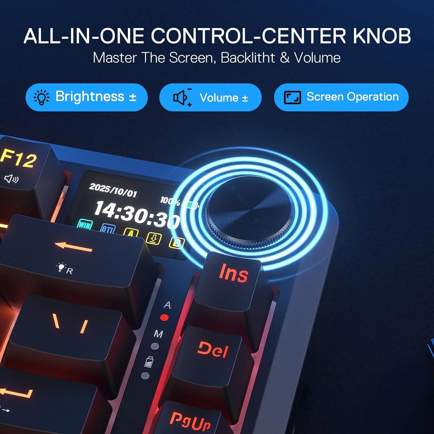 Redragon K724 PRO Wireless Gasket Gaming Keyboard w/Hype Screen & Knob, 81-Key Mechanical Keyboard, Easy-Control 1.14’’ TFT Info Display, 5-Layer Noise Dampening, Custom Linear Switch.