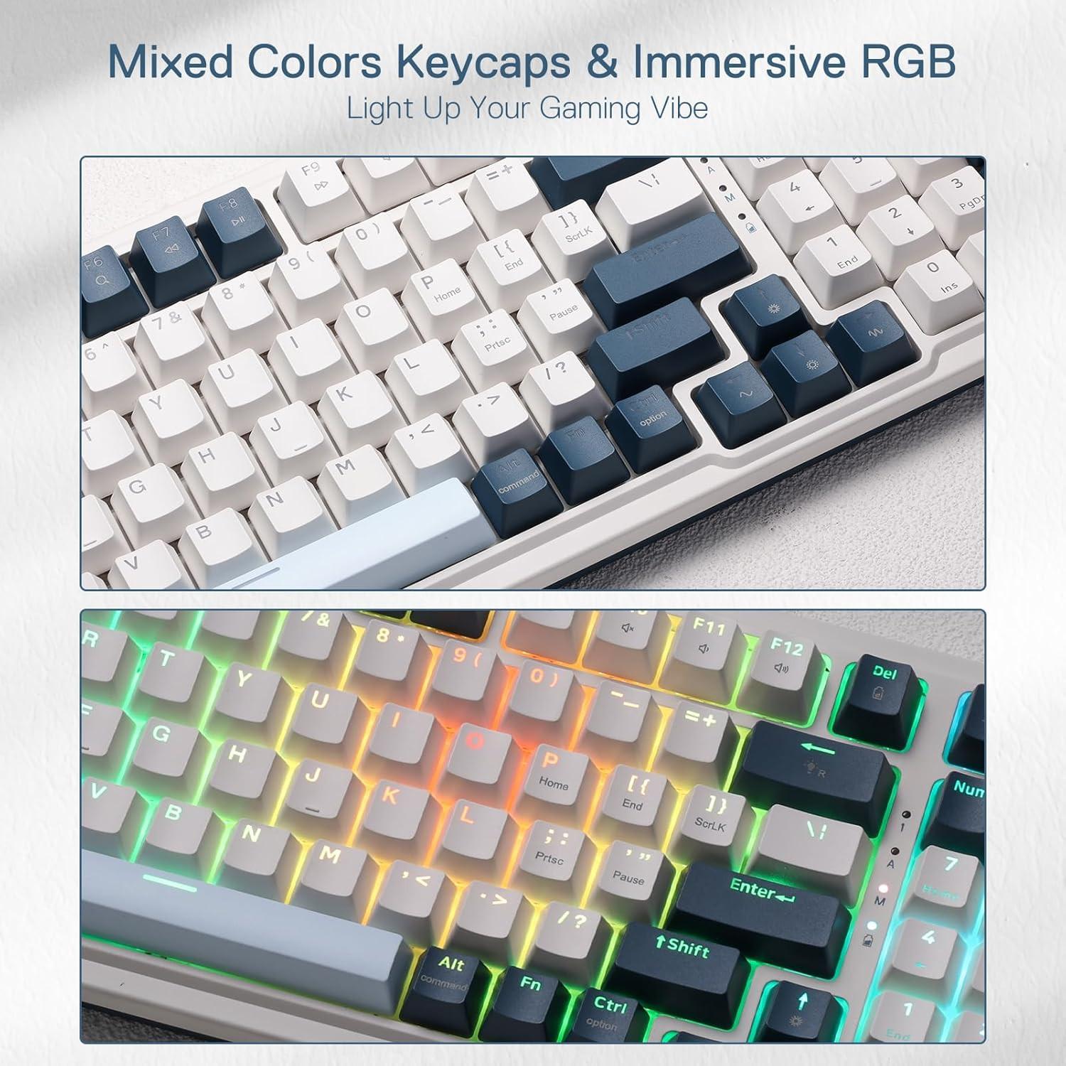 Redragon K686 PRO 98 Keys Wireless Gasket RGB Gaming Keyboard, 3-Mode Win/Mac Mechanical Keyboard w/5-Layer Noise Dampening, Dedicated Knob Control & Hot-Swap in Linear Red Switch, Blue Himmel Color.