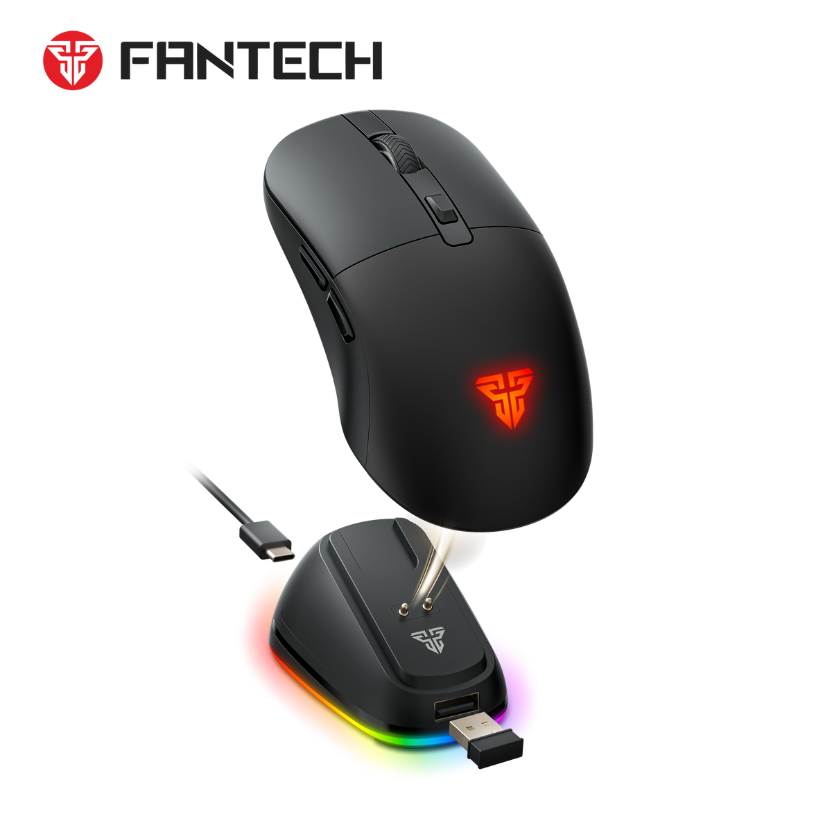 Fantech wg9rd wireless gaming mouse with charging magnetic base three mode 12000dpi customized e-sports gamer mouse