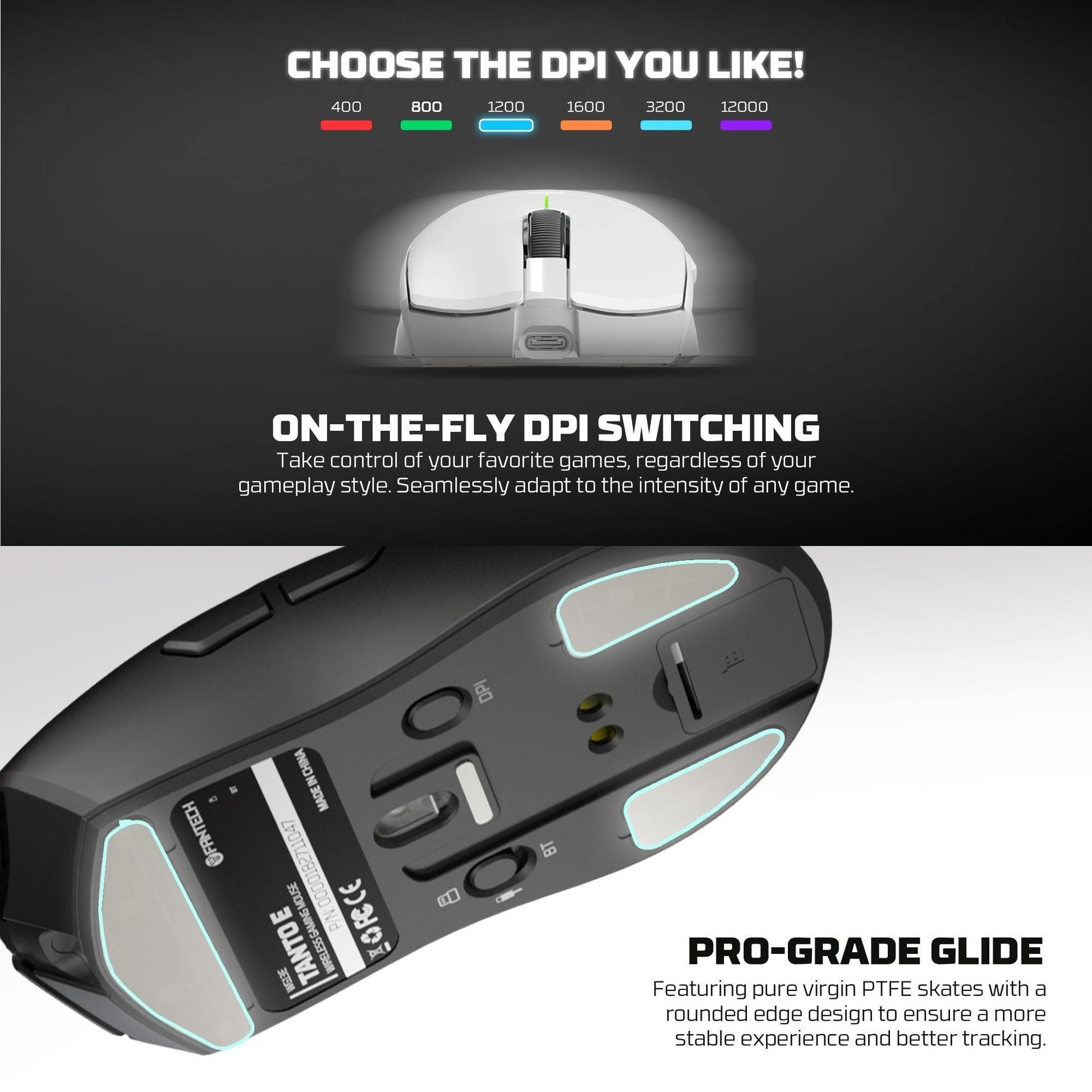 FANTECH TANTOE WG13E Wireless Mouse Three-mode switching and Magnetic Rechargeable Dock PixArt PAW3311 Up to 45 hours Macro Mic - Black - - Fun Touch Shop