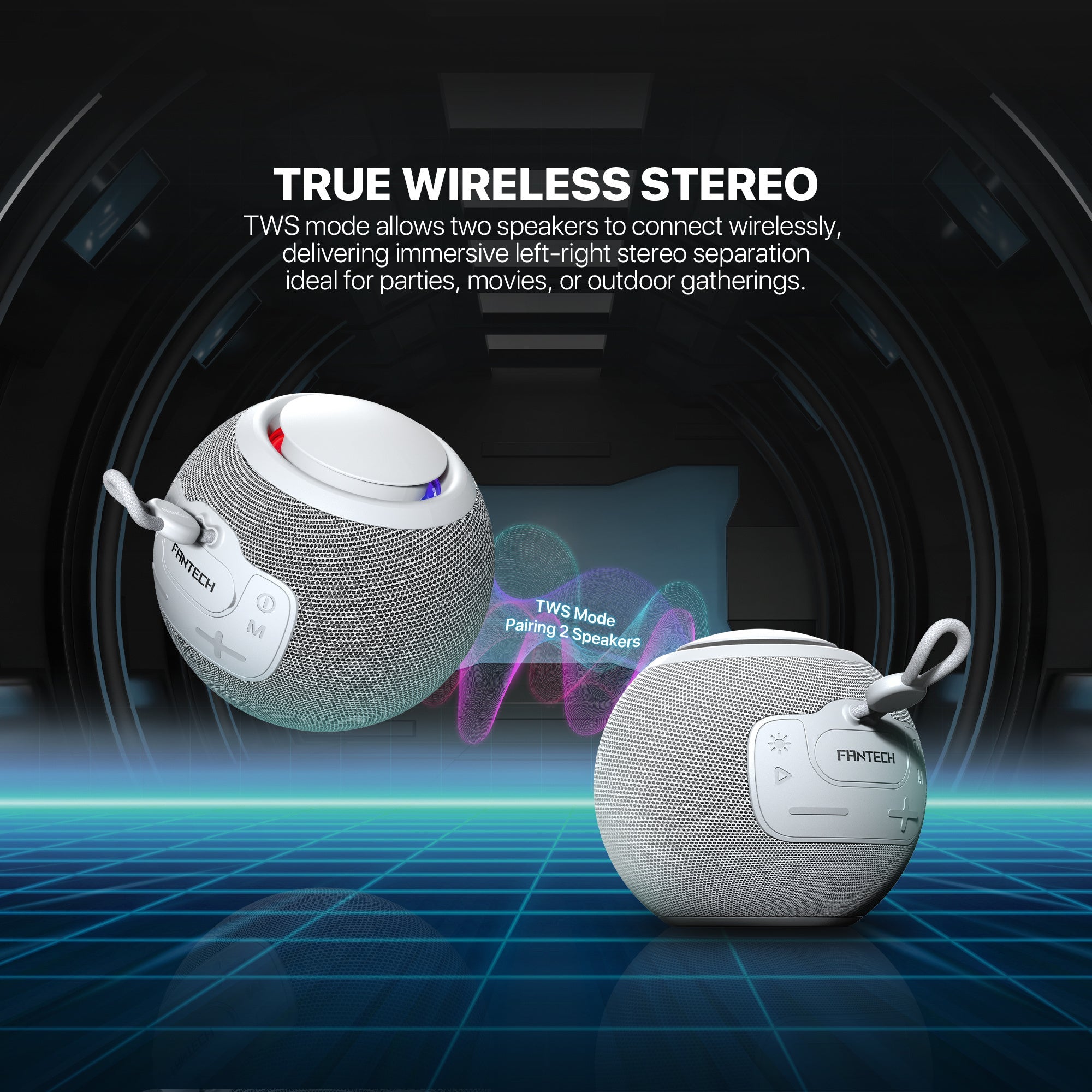 FANTECH BS161 Portable BT Wireless Speaker TWS 4-Way Connectivity TF Card Party Use Hands-Free Call RGB Mini Deep Bass Speakers - Gray - - Fun Touch Shop