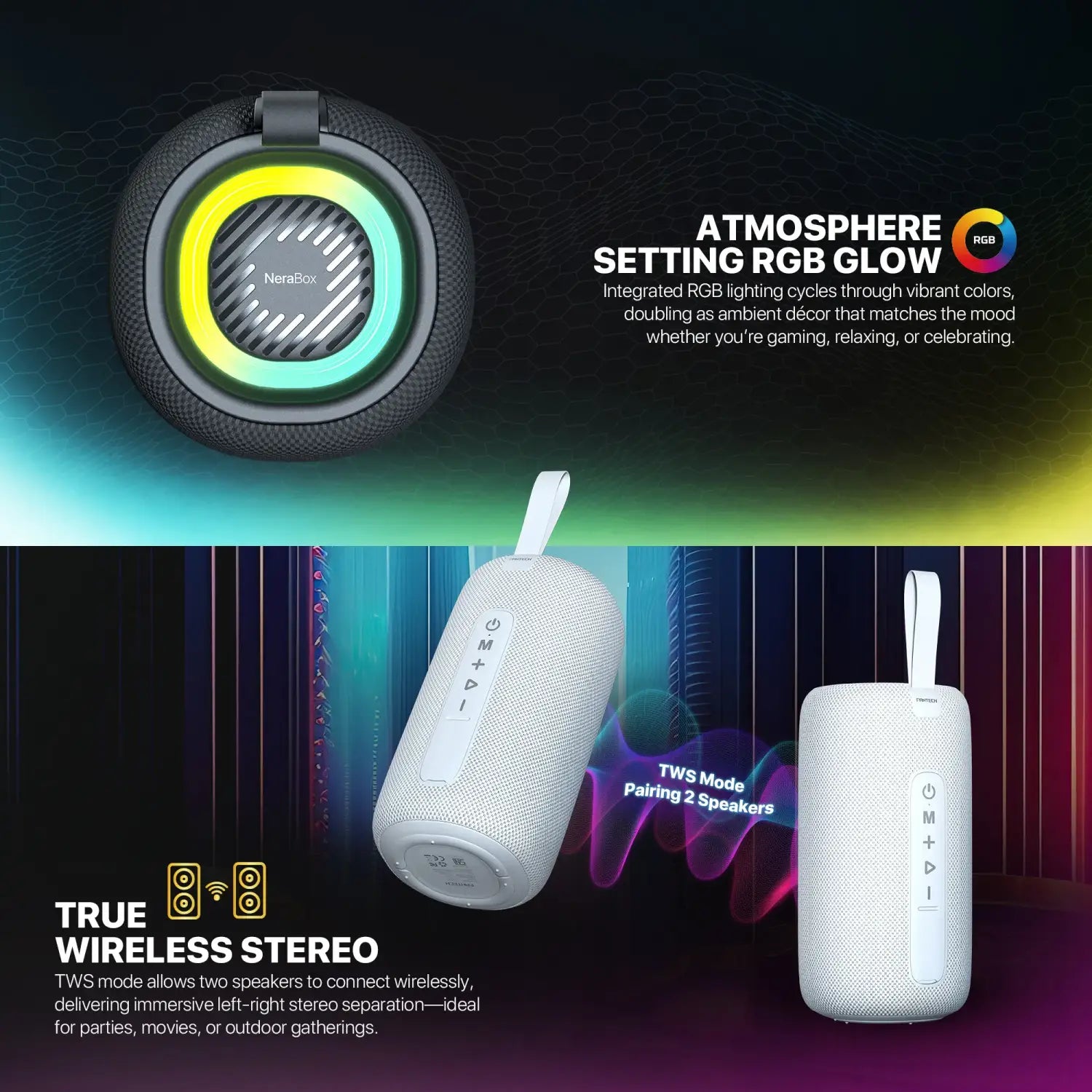 Fantech bs159 true wireless rms speaker tws deep bass 10w 57mm driver 4-way