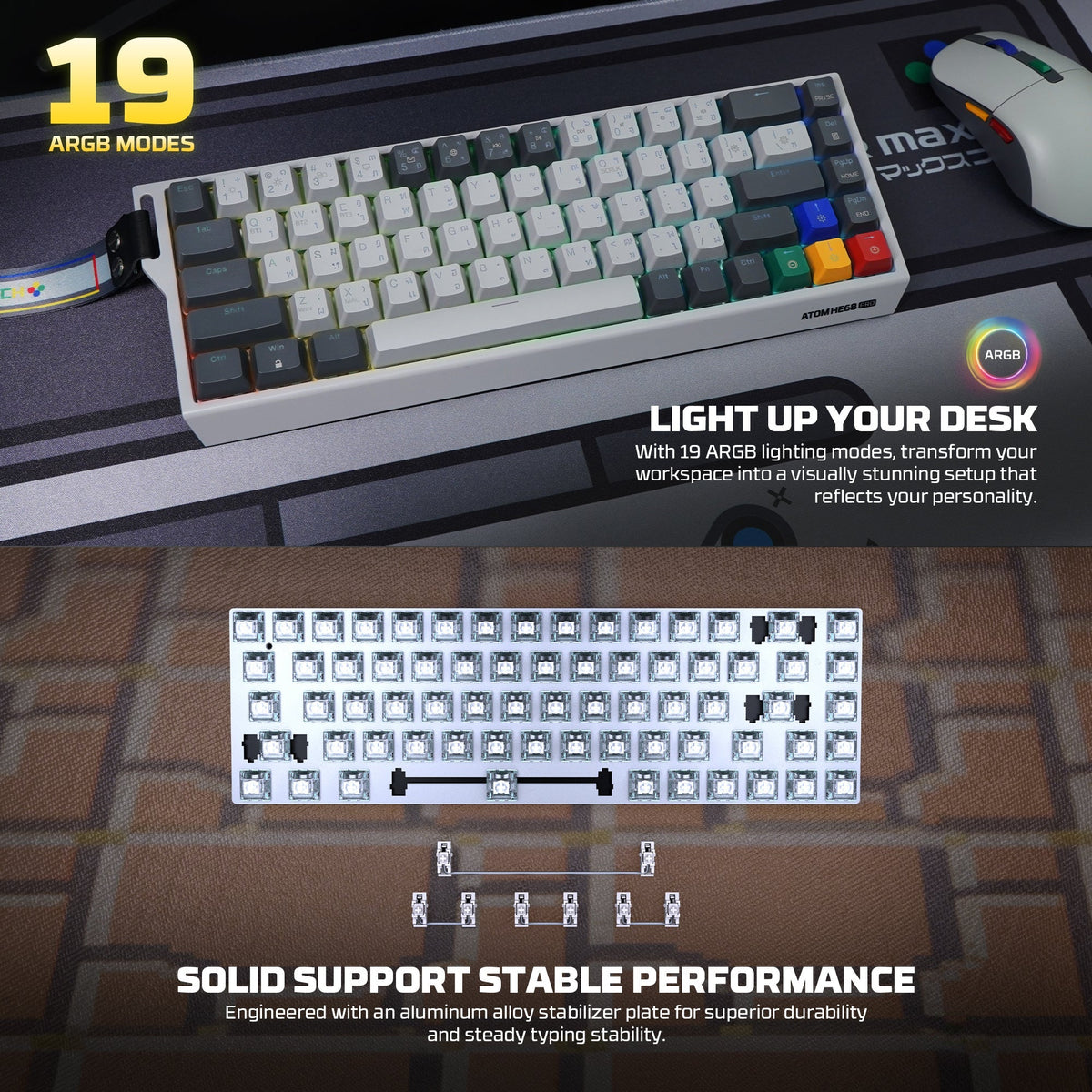 Fantech keyboard atom he68 mk922 magnetic switch 8000 hz – gray