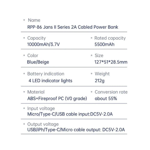 Remax RPP-86 Jans II Series 2A Cabled Power Bank